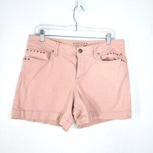 Sonoma Peach Pink Studded Modern Fit Stretch High Rise Denim Shorts